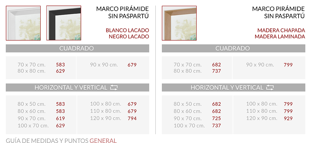 Medidas Marco Pirámide sin paspartú XL